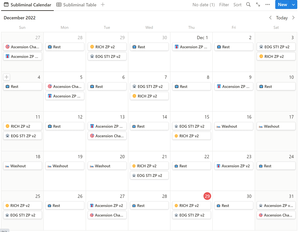 Subliminal Schedule - Calendar View