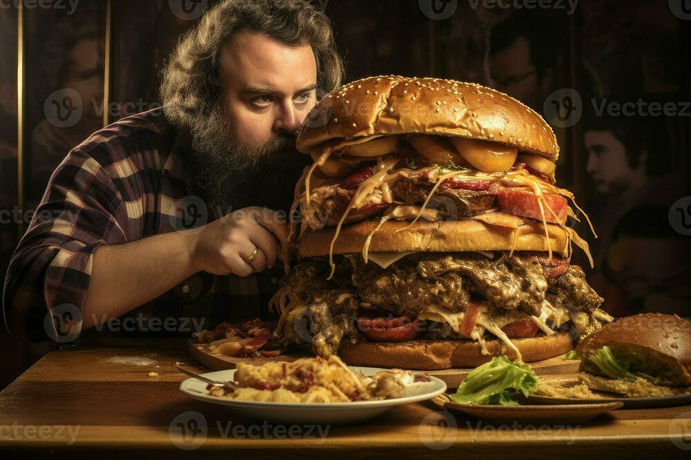 man-eating-huge-burger-generate-ai-photo