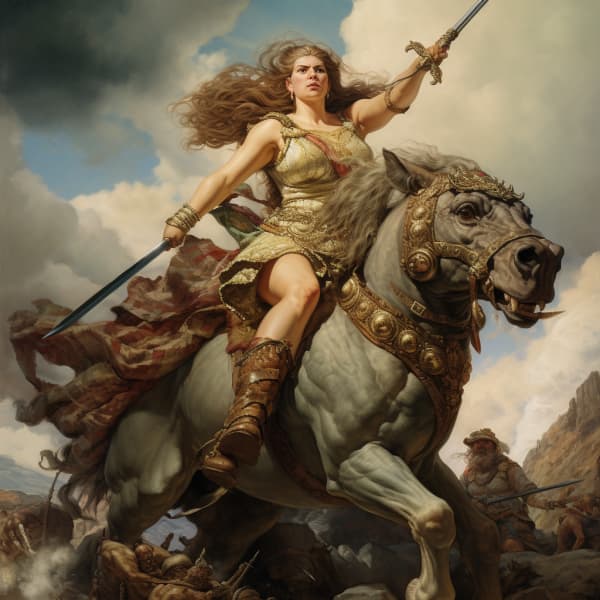 Malkuth_color_photo_of_a_large_beautiful_woman_riding_into_batt_d3f7567a-2edc-475a-a25e-c1d3855f27bc