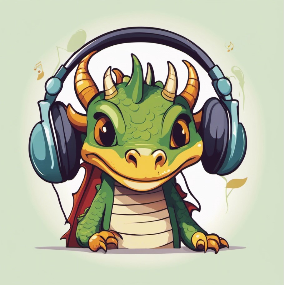 Dragon wearing headphones 03