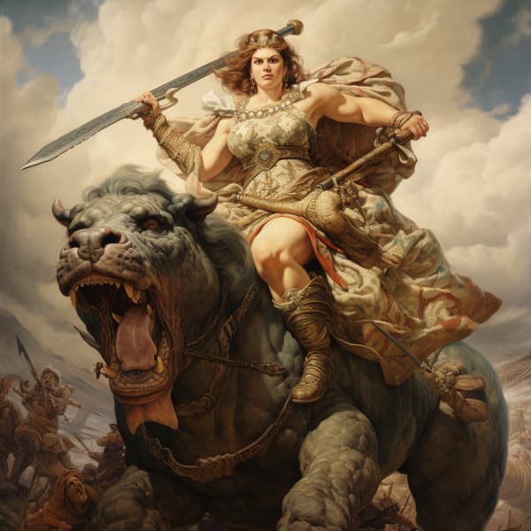 Malkuth_color_photo_of_a_large_beautiful_woman_riding_into_batt_045cbffe-41ed-492d-9b15-dc53d9fdd4dc